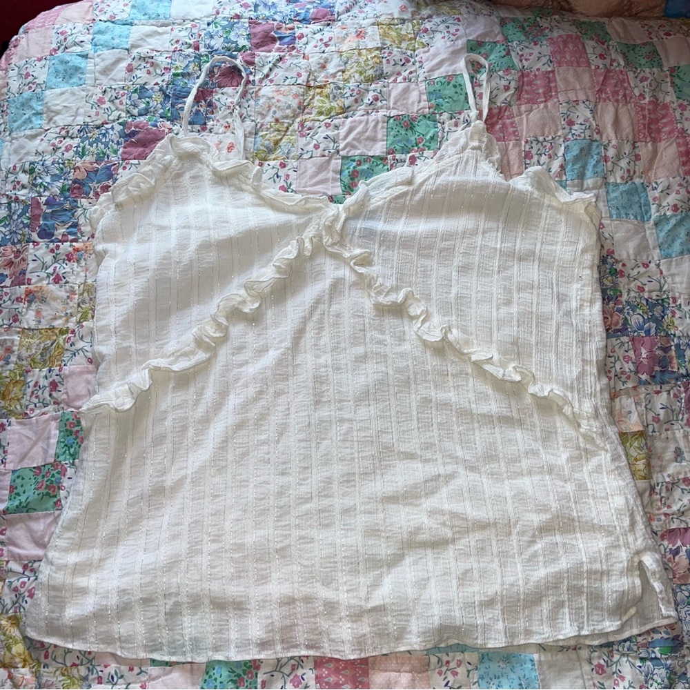 Y2k white cami tank top with ruffles!